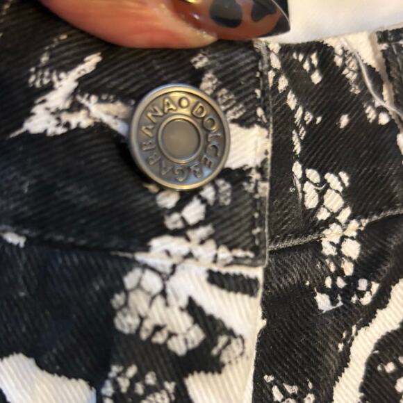 Y2K Dolce & Gabbana Lace Print Skinny Jeans Blk Wht Low Rise XS IT28 Designer - Picture 9 of 10